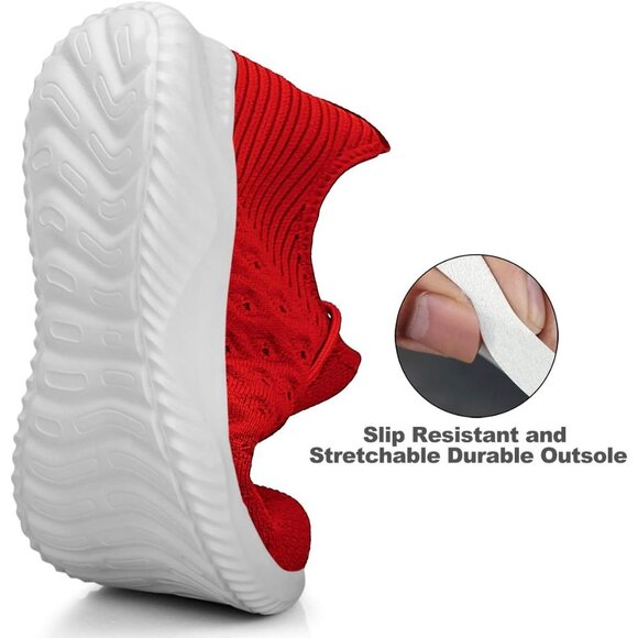 Women's Red Slip-On Walking Shoes Lightweight Breathable Non-Slip Sneakers - Picture 3 of 6